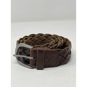 AEO American Eagle Outfitters Brown Braided Belt Men Sz Small Silver Tone Buckle